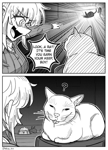 Girl talking to her Cat while pointing at a mouse: "Look, a Rat! Its time you earn your Keep, Boy" *Cat ignores her*